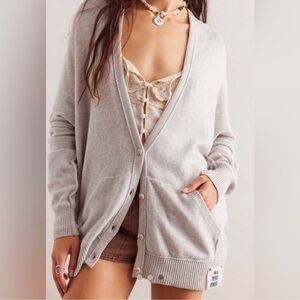 We The Free Free People Cardi Soft Gray Button-Up Cardigan Oversized XS